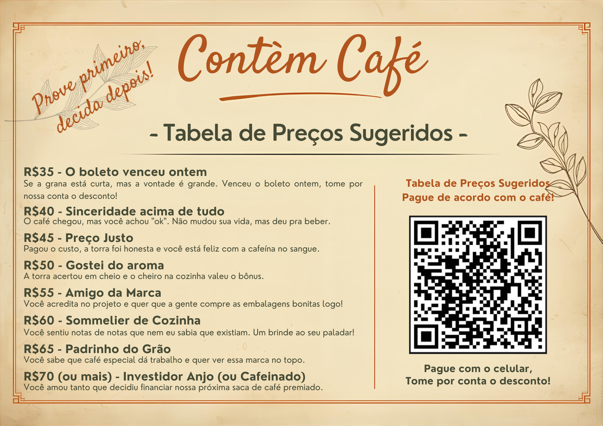 Flyer Contem Café - Pague o quanto achar justo